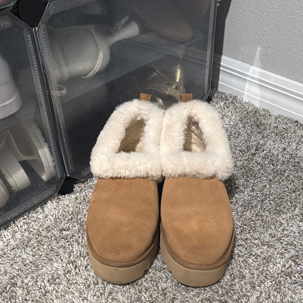 UGG Tan Bootie Ankle Suede Fur-Lined Slippers